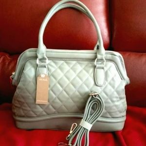NWT*Pink Haley*Bronwen gray quilted PU satchel